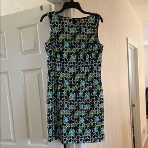 dressbarn Sleeveless Midi Dress in Green, Blue & Black Geometric Print